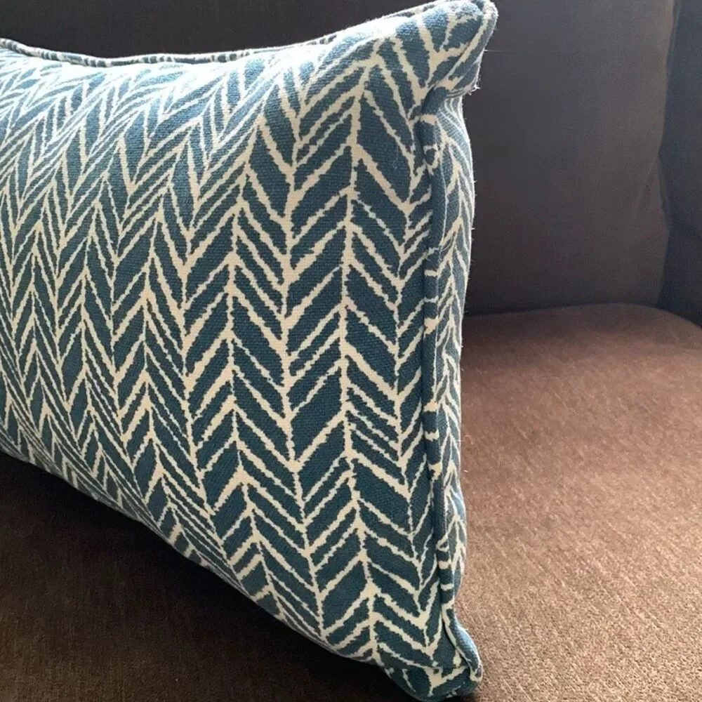 Coastal Outdoor Indoor Herringbone Blue Lumbar Pillow